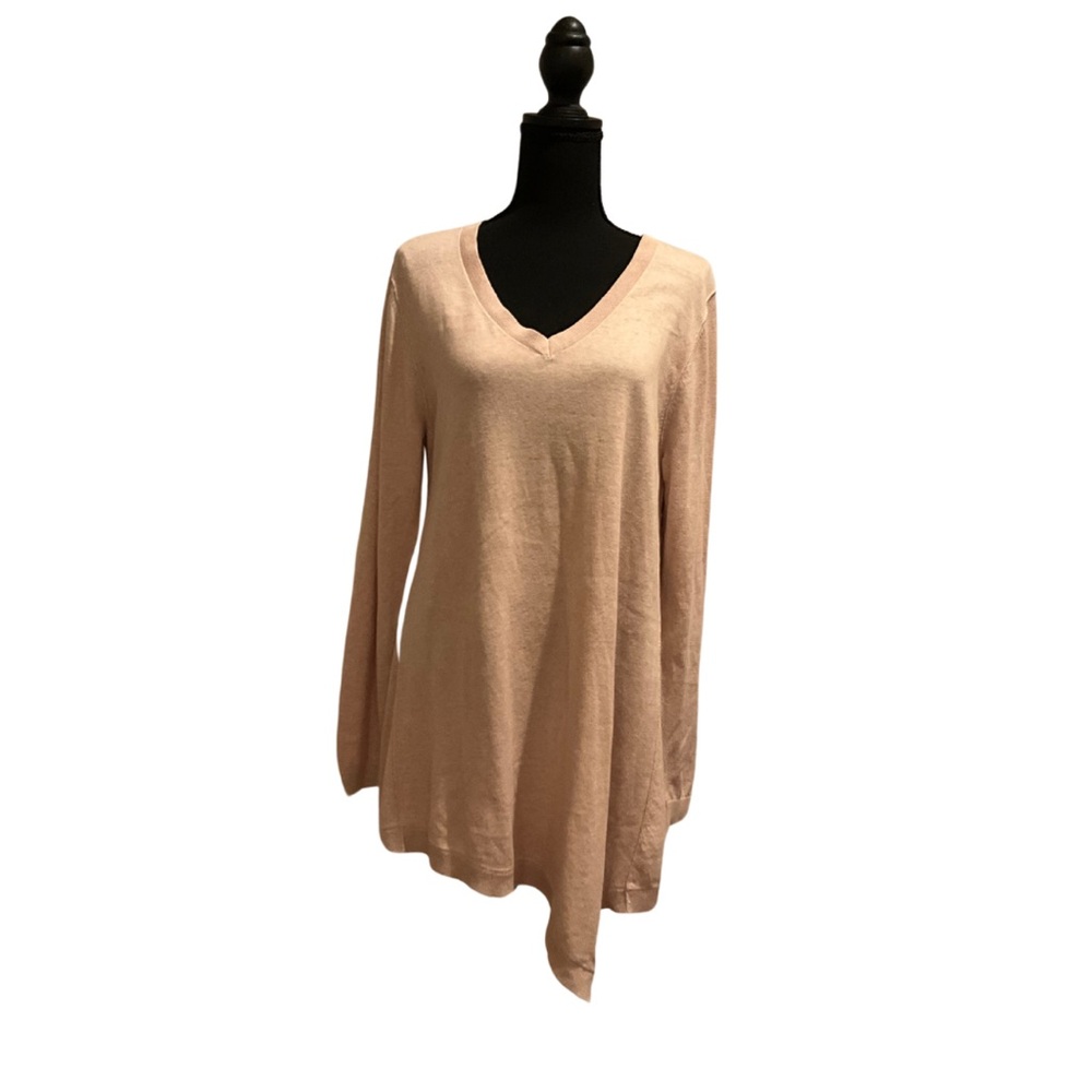 LOGO Lori Goldstein Cotton & Cashmere V-Neck Tunic - Beige - Size L